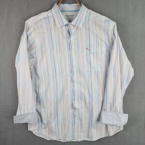 Tommy Bahama Sarasota Stretch Shirt Mens XL White Stripe Performance